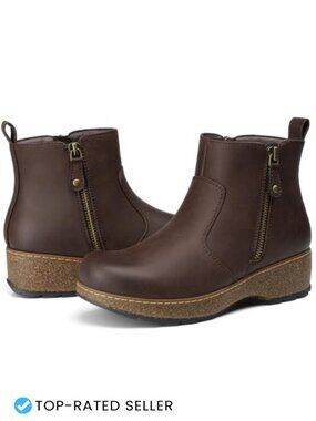 Women's Ankle Boots with Arch Support, Low Wedge Heel, Memory Foam Insole